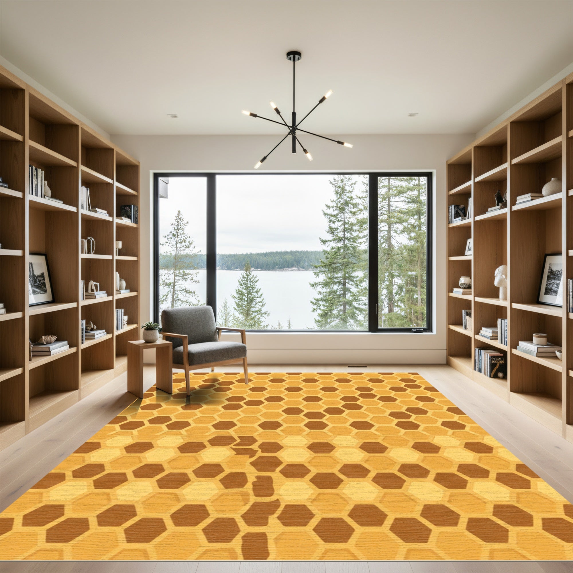 Golden Honeycomb Geometric Texture Rug