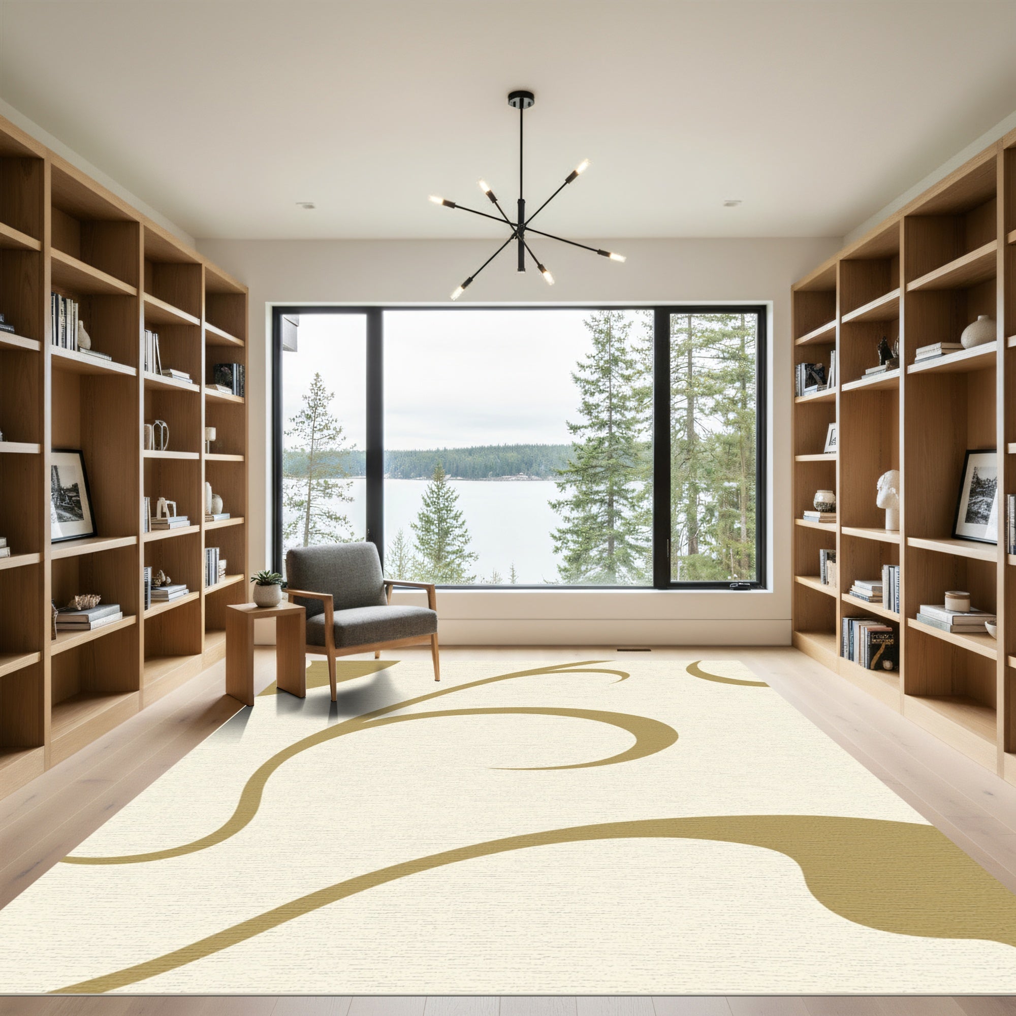 Cream Gold Swirl Abstract Rug