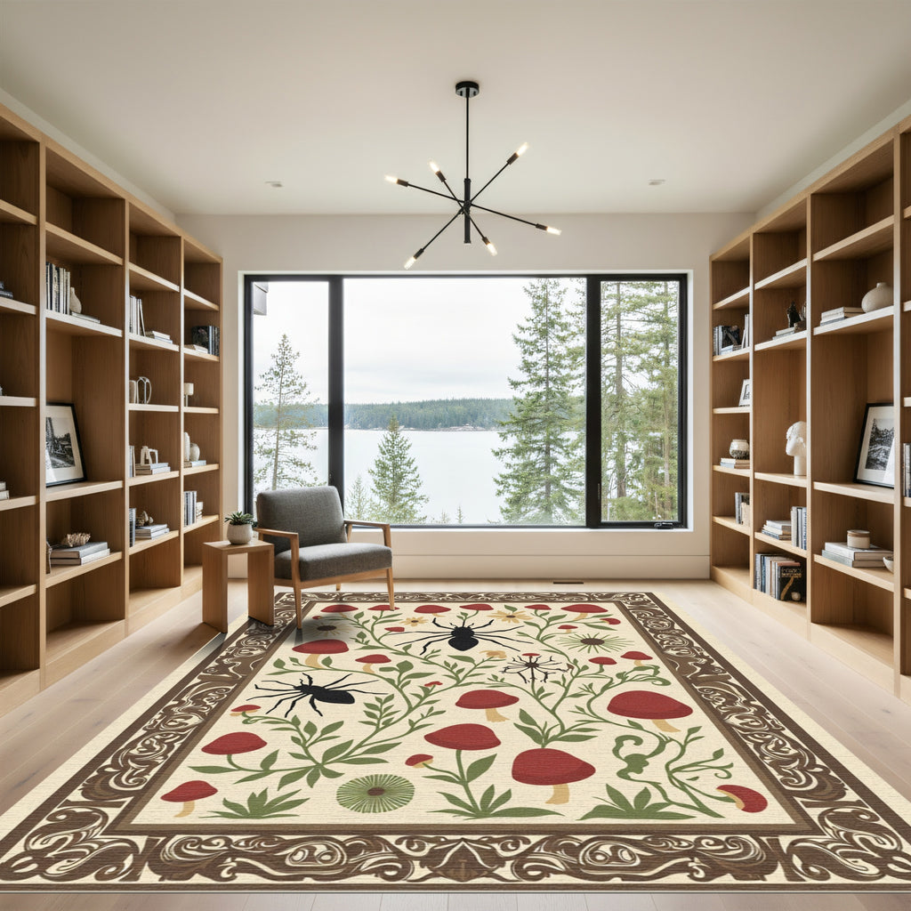 Forest Dweller Spider Mushroom Floral Rug