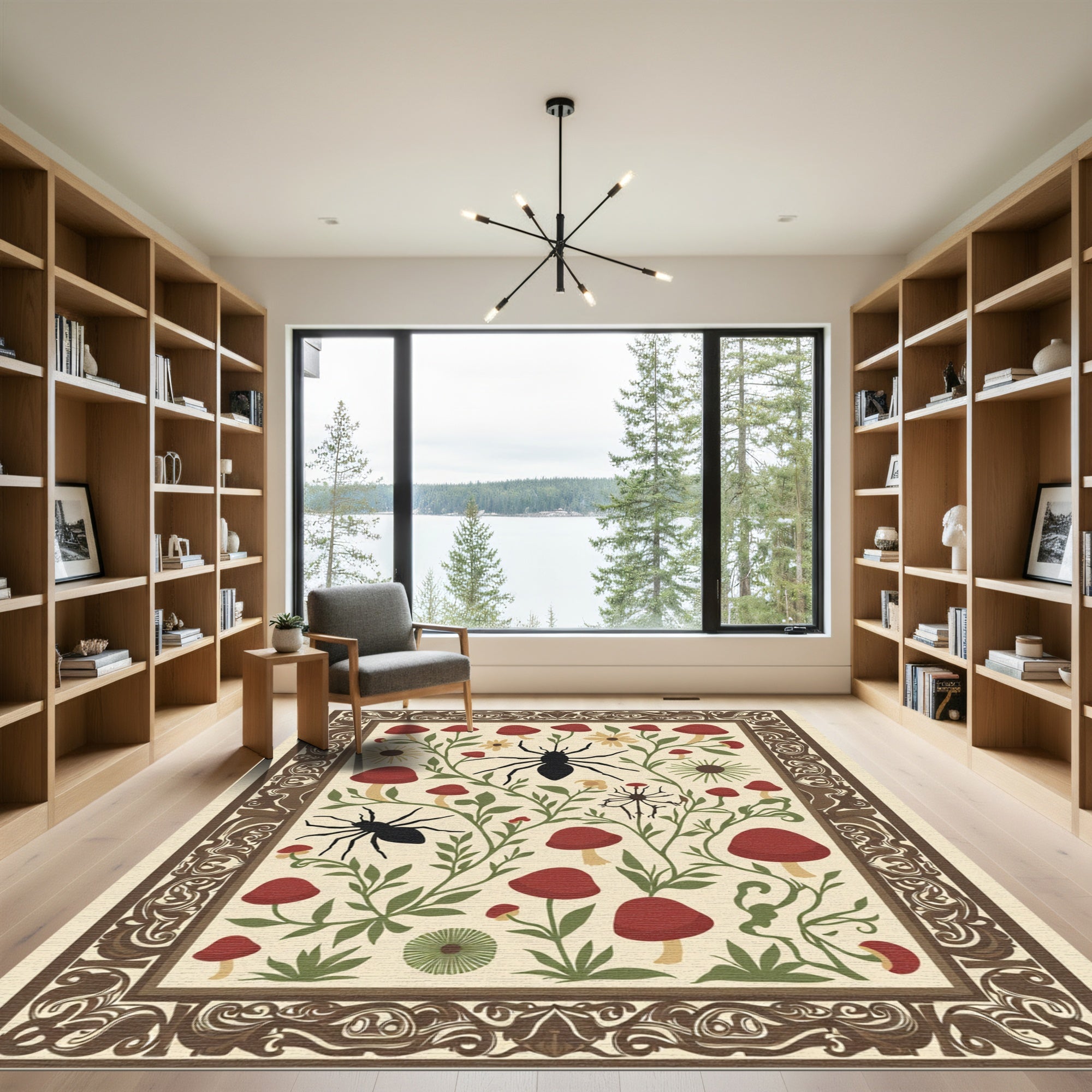 Forest Dweller Spider Mushroom Floral Rug