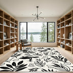 Black Birds and Botanical Branches Rug
