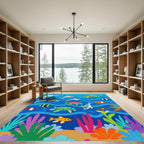 Happy Dolphin and Turtle Ocean Collage Rug