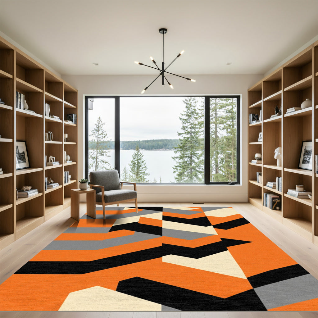 Orange Black Gray Geometric Angles Rug
