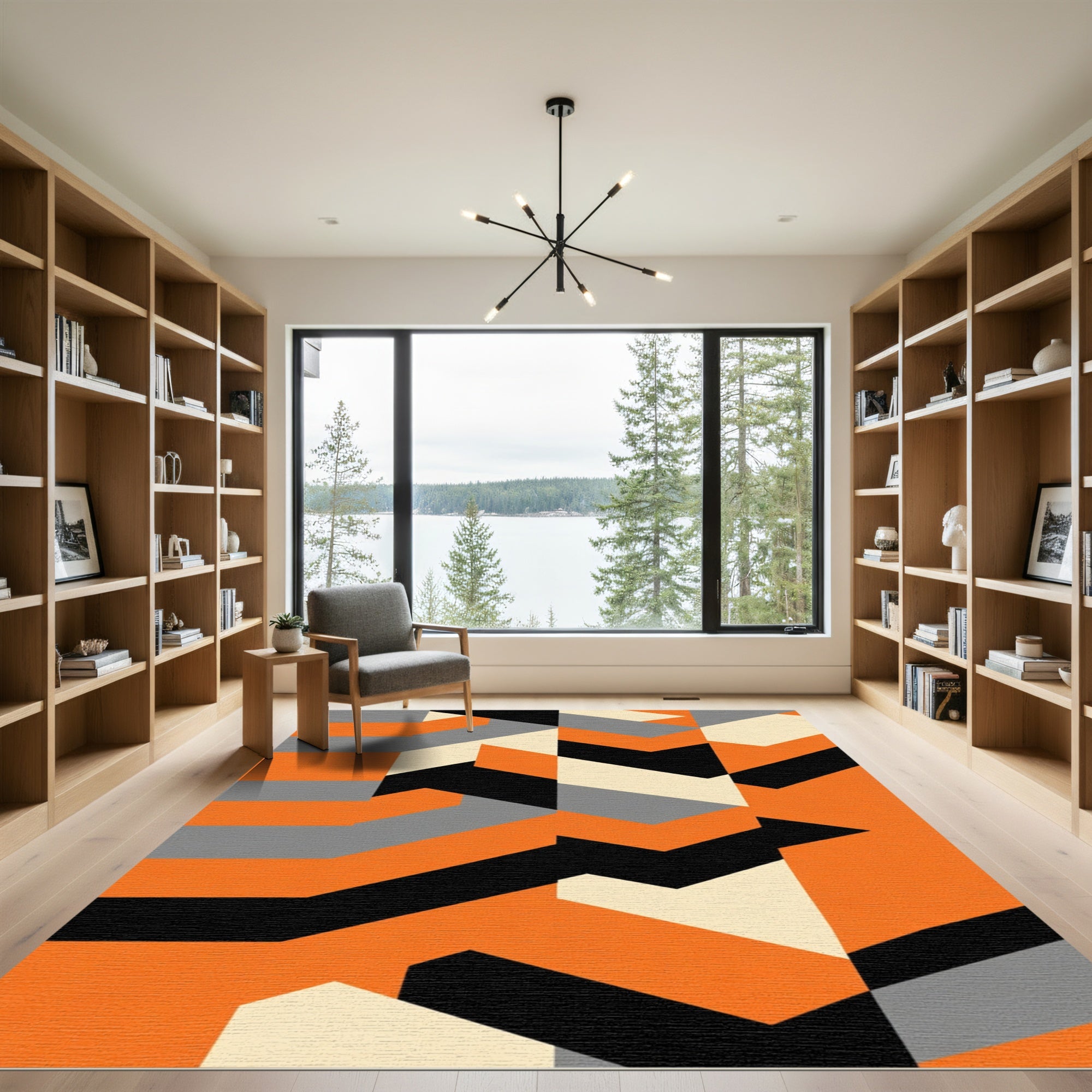 Orange Black Gray Geometric Angles Rug