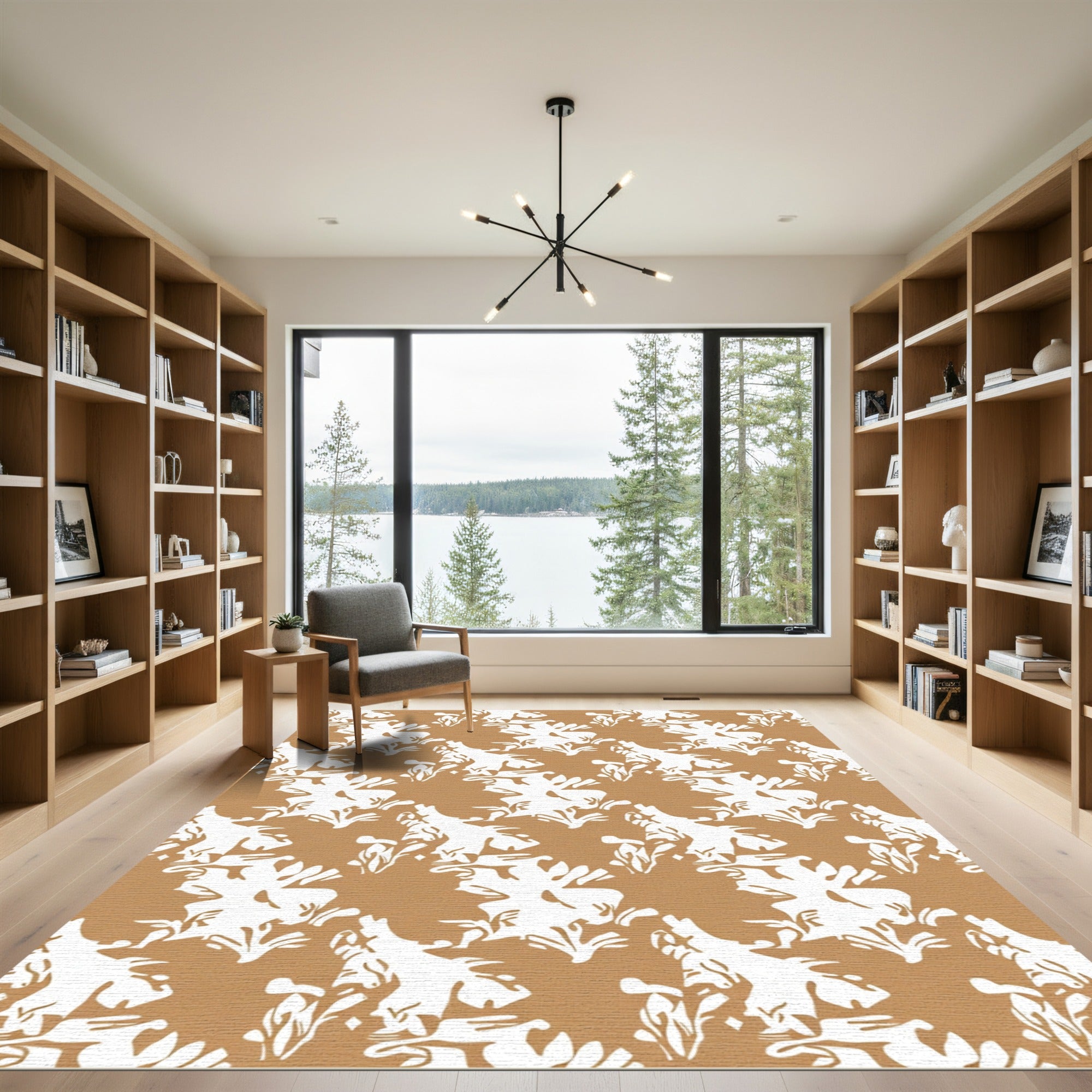 Brown and White Abstract Floral Repeat Rug