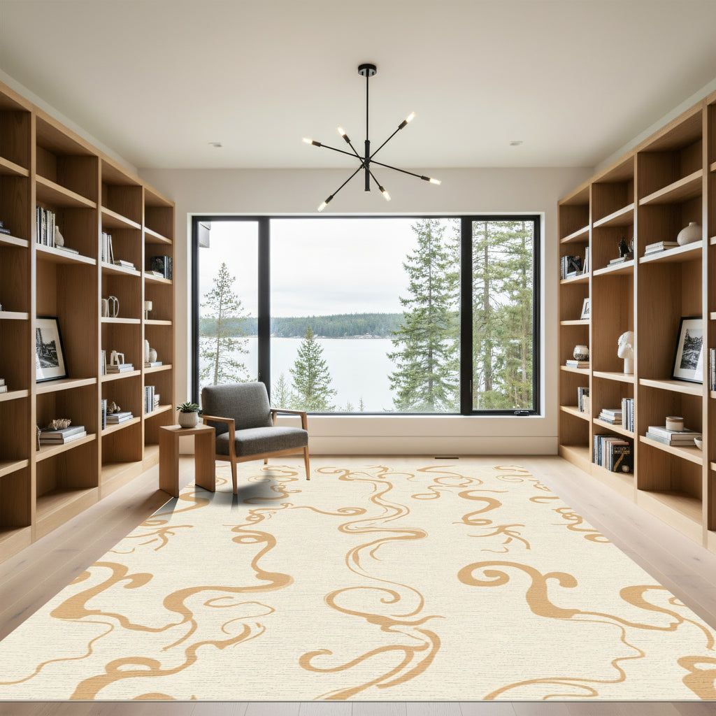 Tan Wisps Abstract Swirl Rug