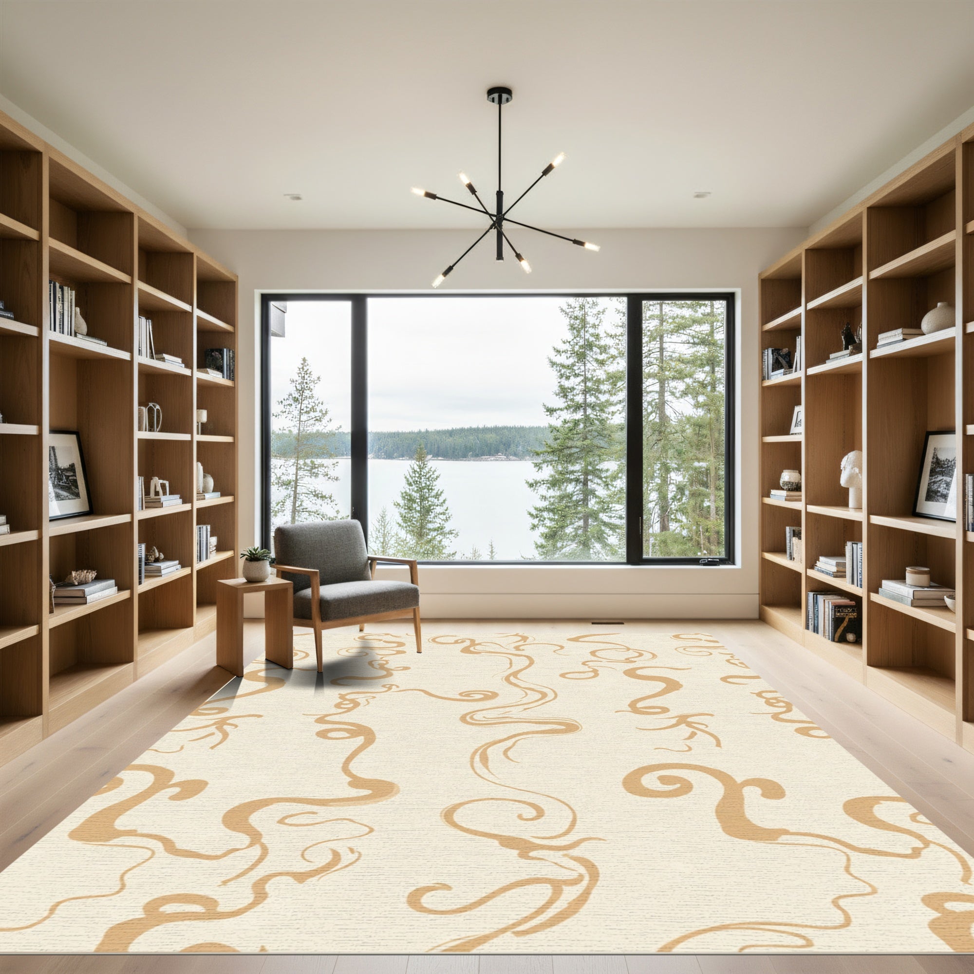 Tan Wisps Abstract Swirl Rug