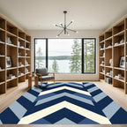 Naval Blue Geometric Chevron Rug