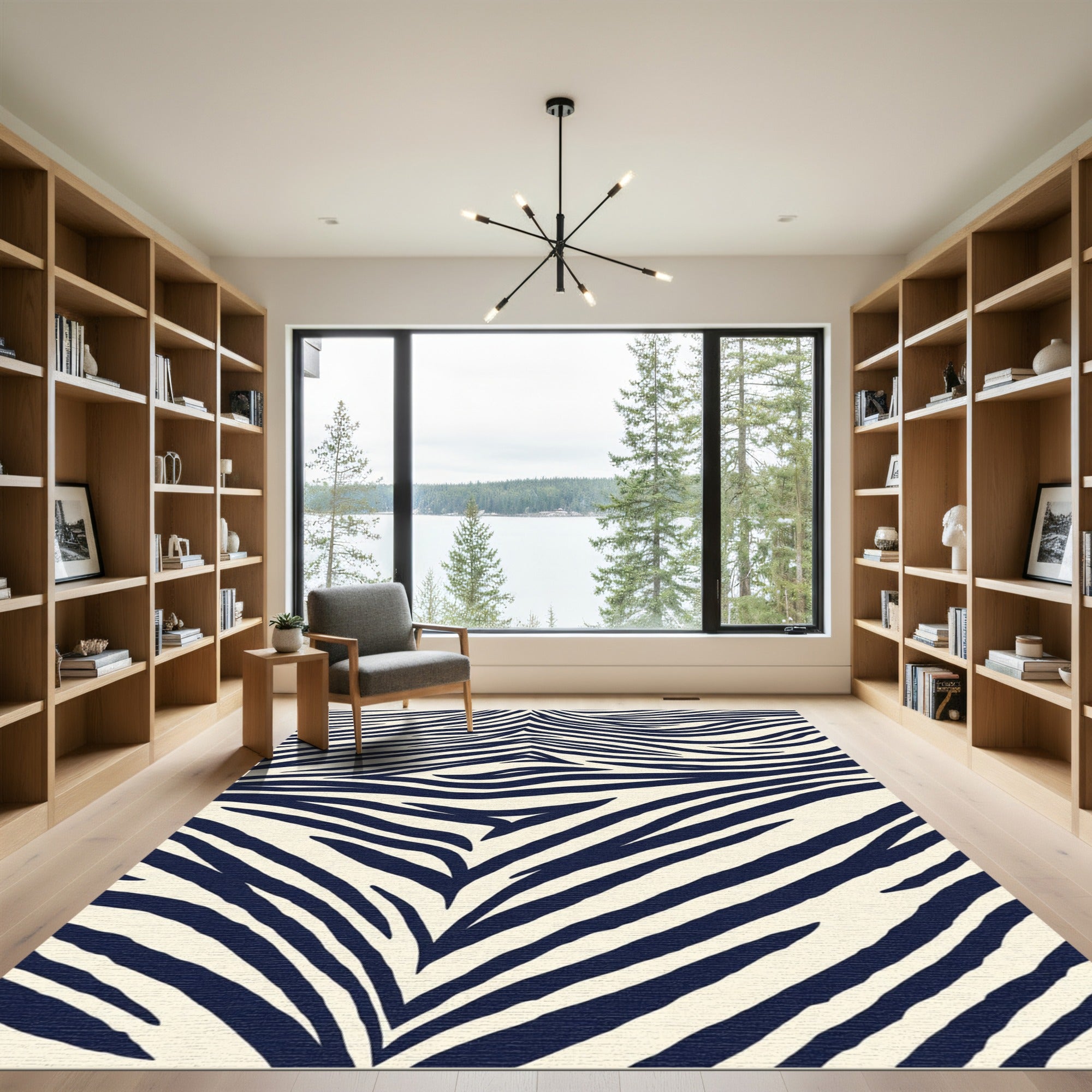 Navy Cream Wild Animal Stripes Rug