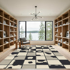 Monochrome Checkerboard Jagged Shapes Rug