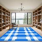 Modern Blue White Plaid Grid Rug