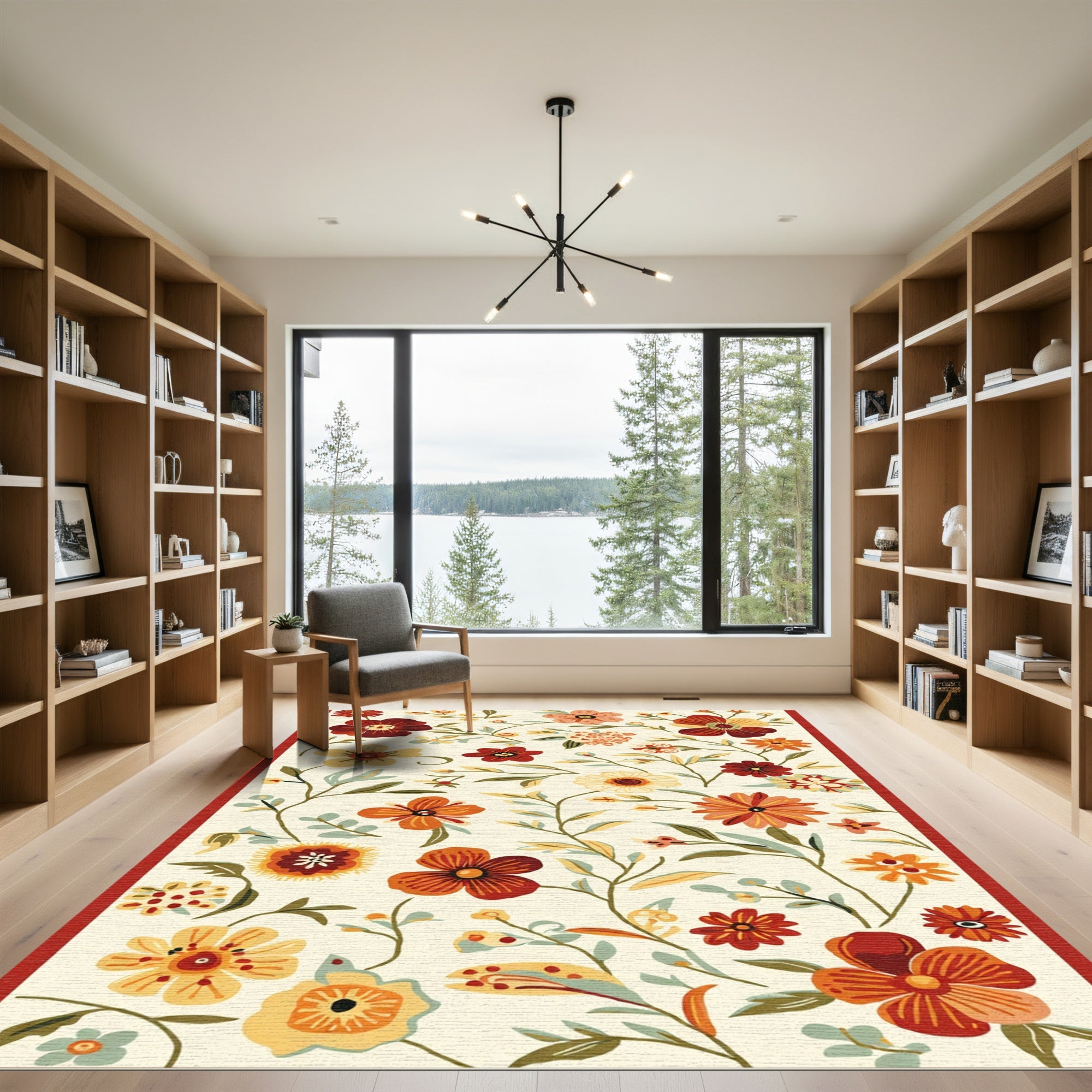 Rustic Red Yellow Floral Vine Rug