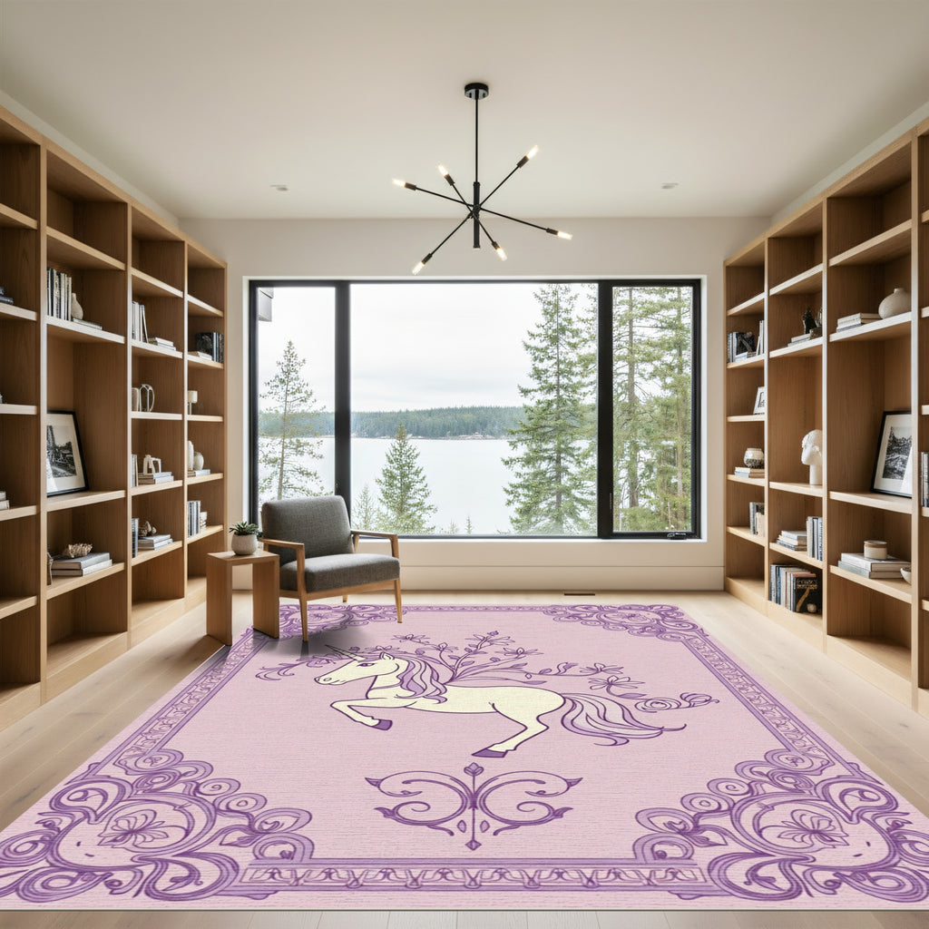 Enchanting Purple Unicorn Floral Frame Rug