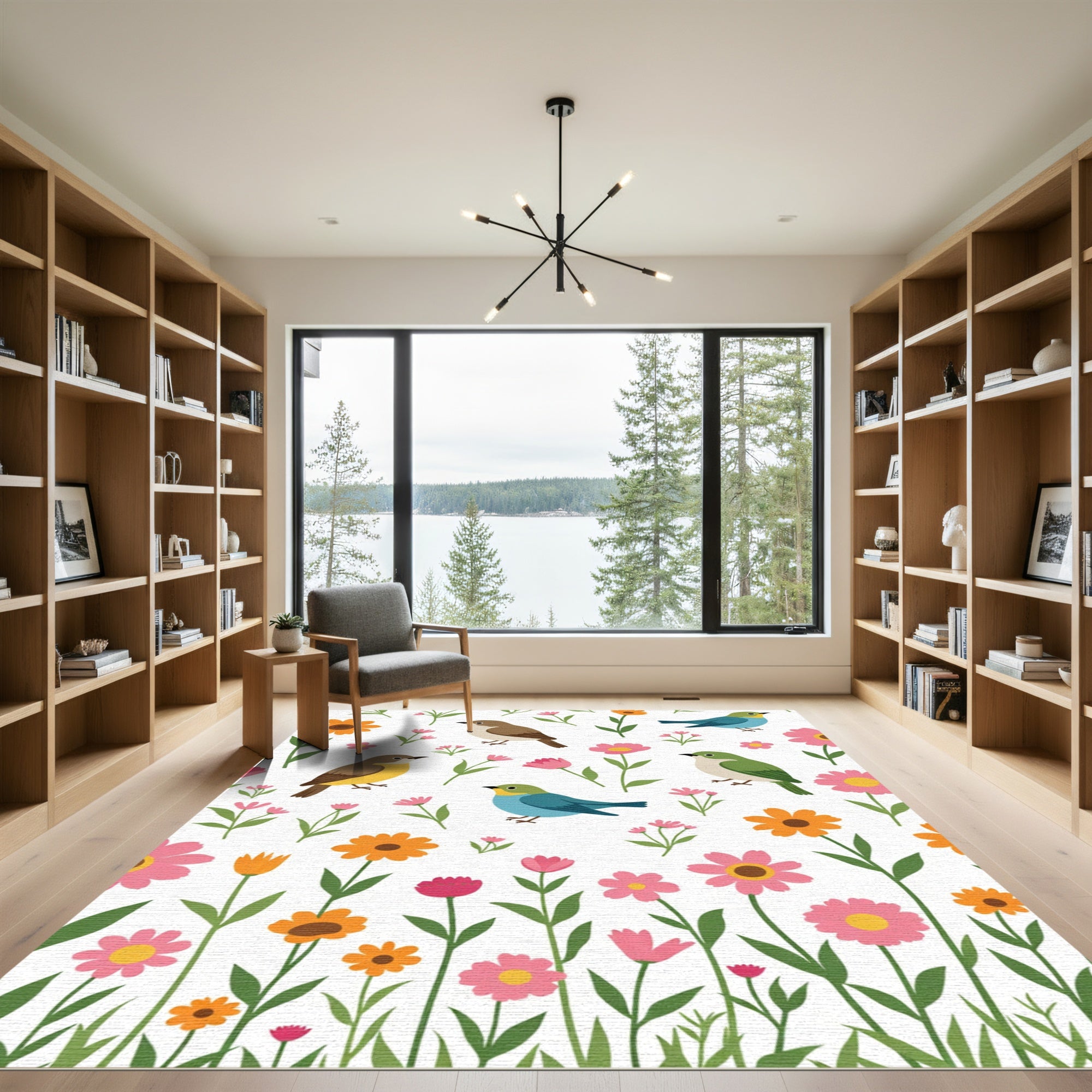 Enchanting Birds Colorful Meadow Bloom Rug