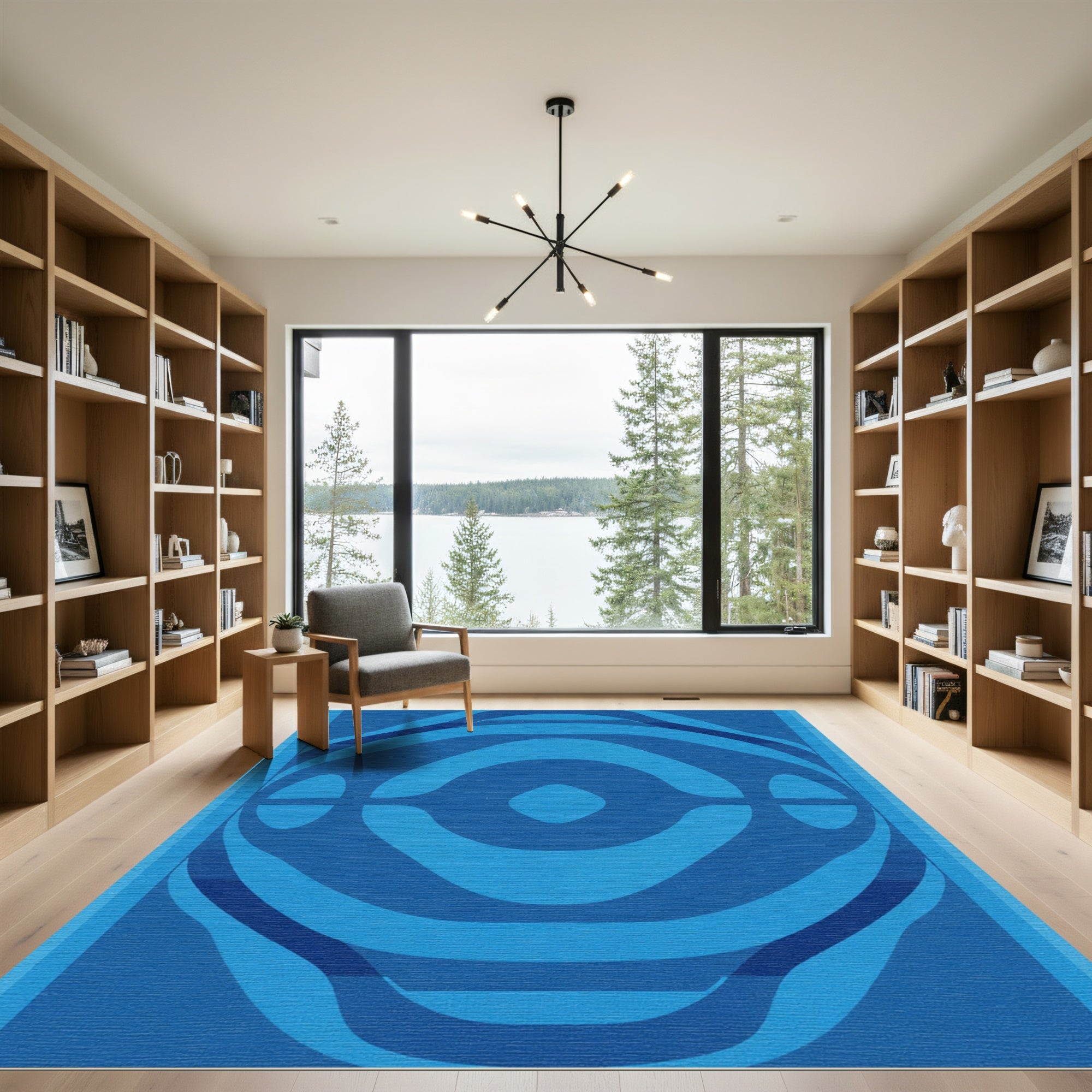 Modern Geometric Ocean Blue Waves Rug