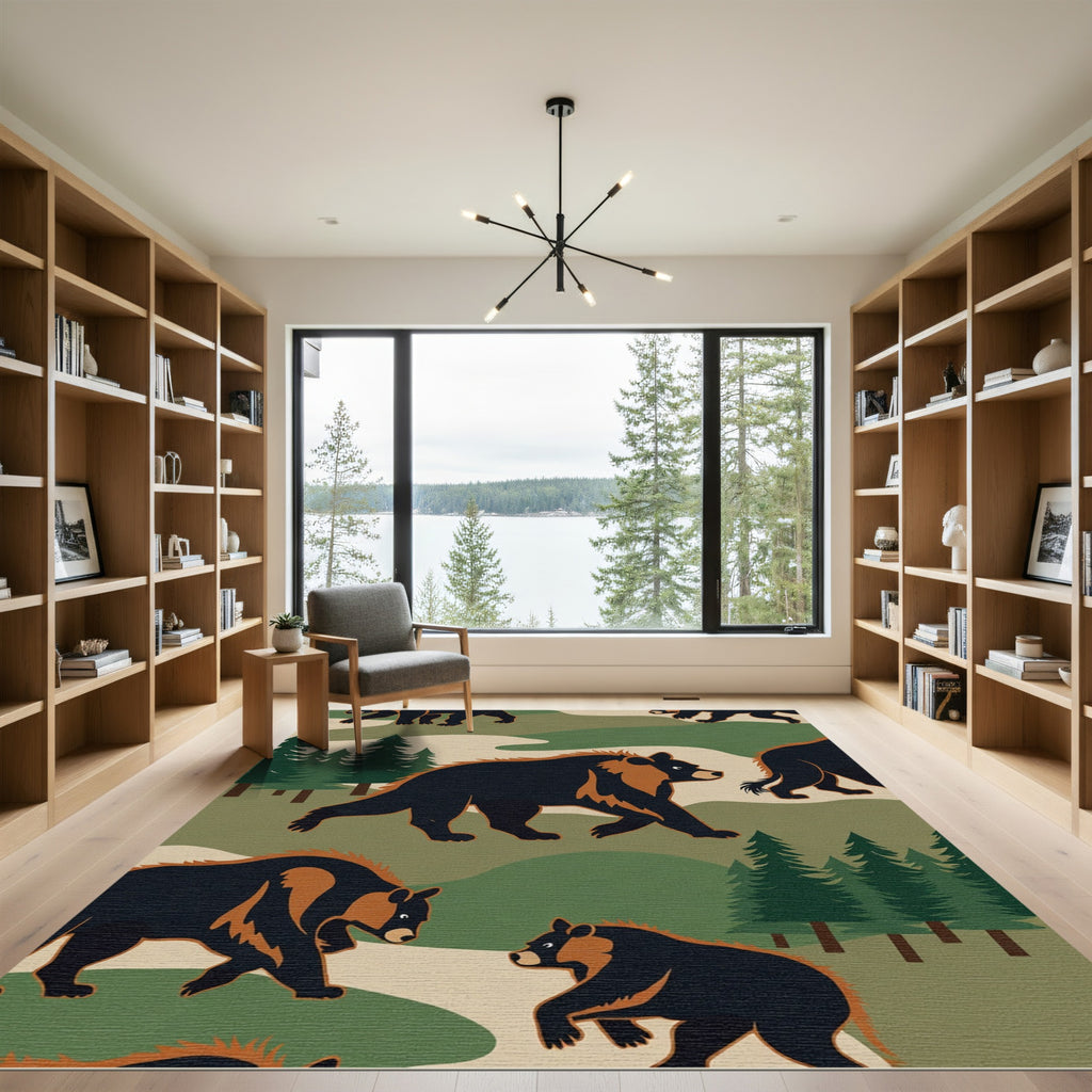 Woodland Bears Forest Landscape Rug