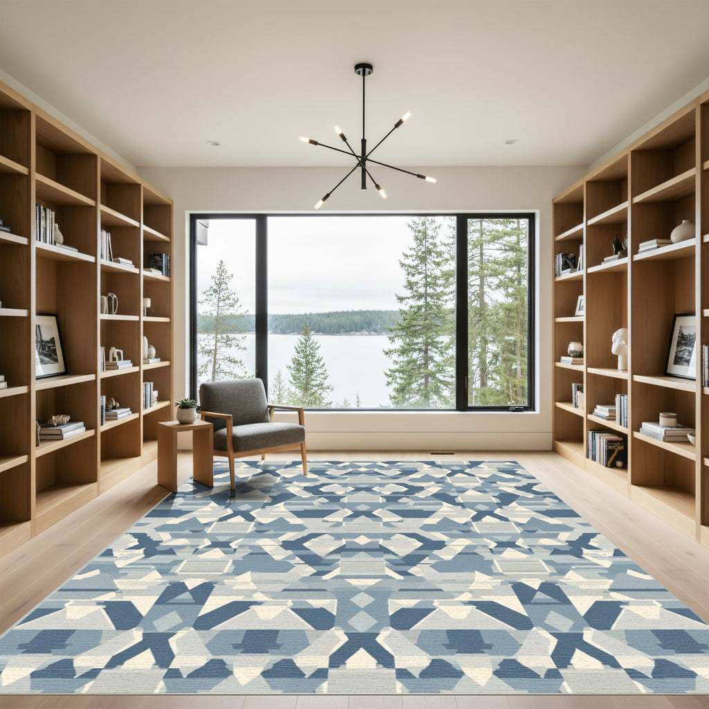 Geometric Blue Diamond Abstract Rug