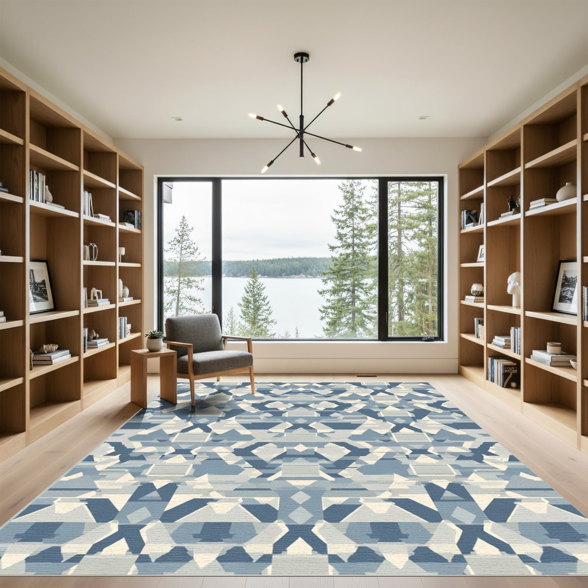 Geometric Blue Diamond Abstract Rug
