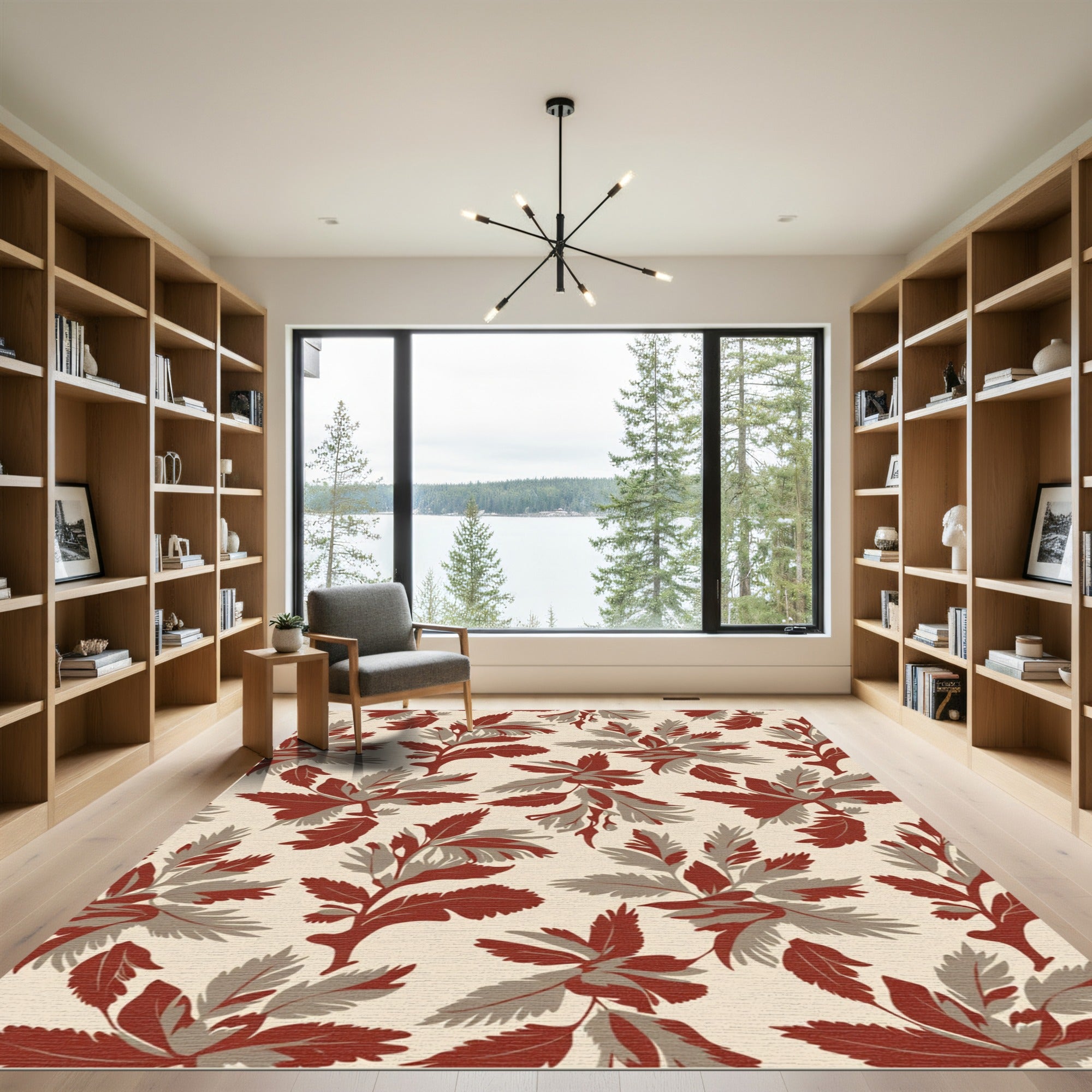 Earthy Red Leafy Branches Rug