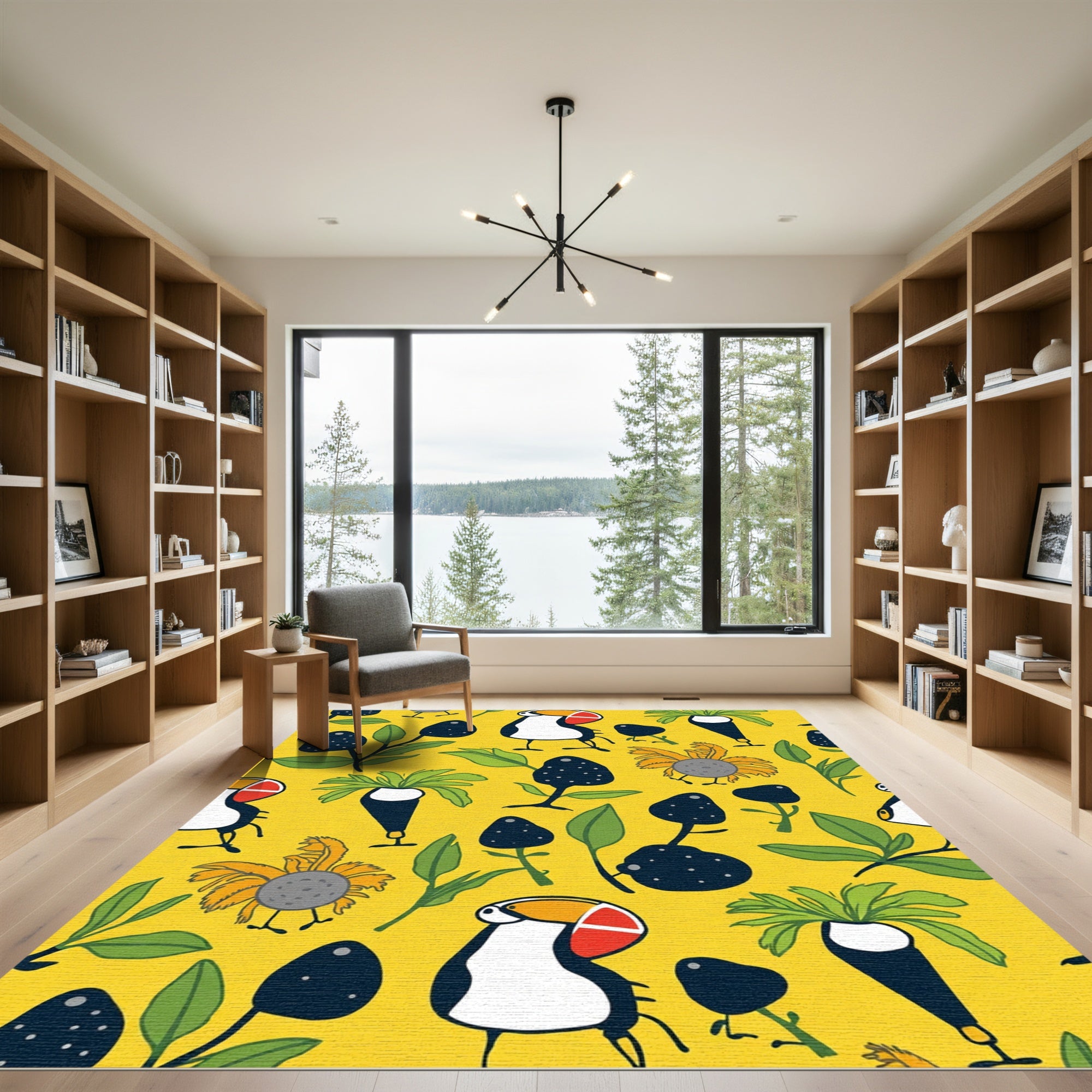 Whimsical Yellow Toucan Botanical Garden Rug
