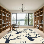 Navy Branch Silhouette Cream Background Rug