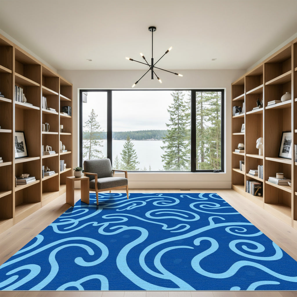 Oceanic Blue Swirls Abstract Rug