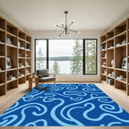 Oceanic Blue Swirls Abstract Rug