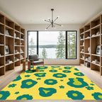 Retro Teal Floral Yellow Background Rug