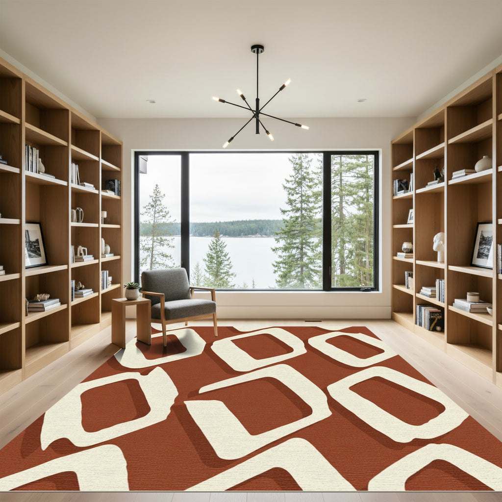 Terracotta Cream Abstract Diamond Repeat Rug