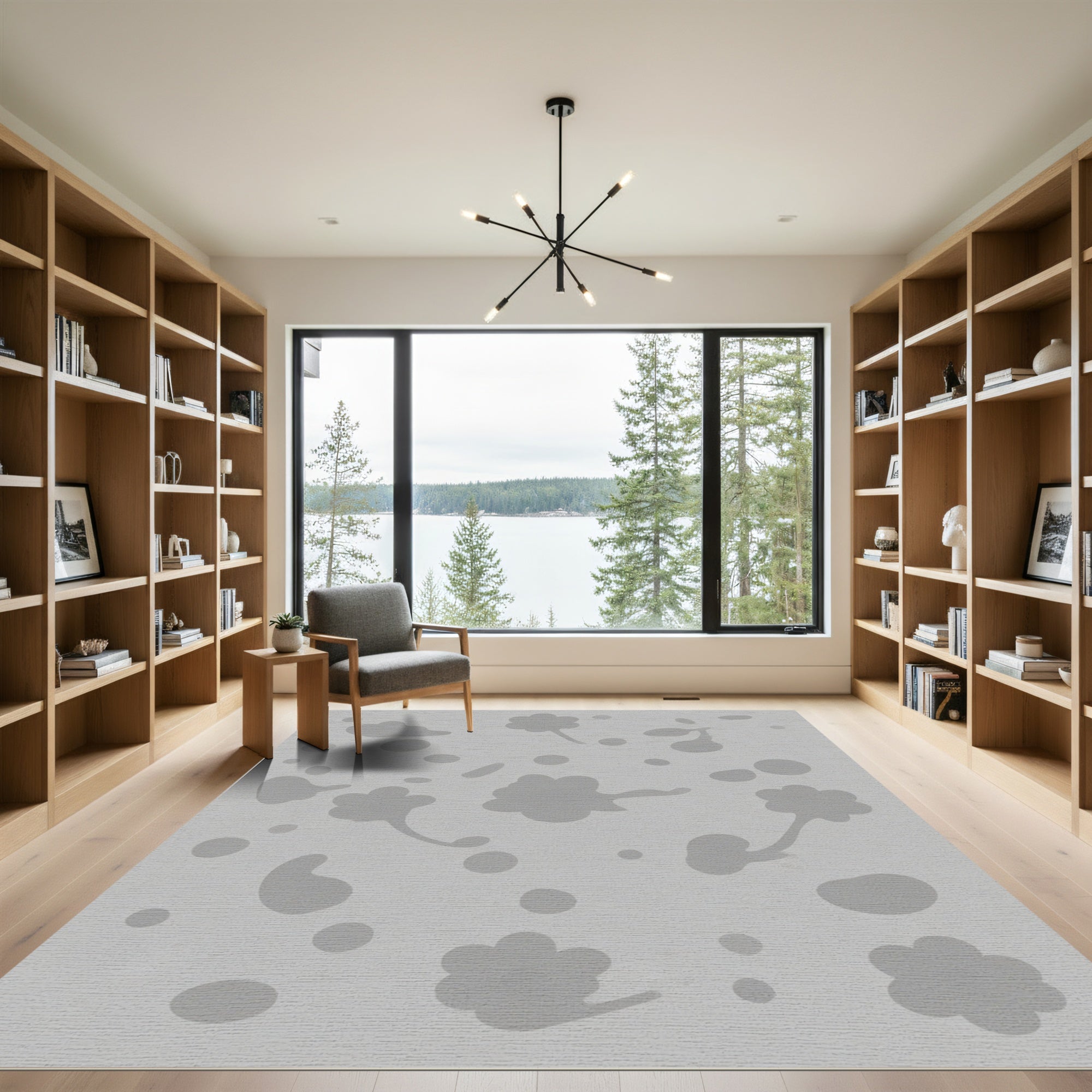 Subtle Gray Floral Scatter Rug