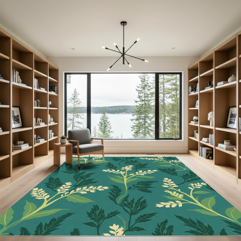 Teal Lush Botanical Vine Garden Rug