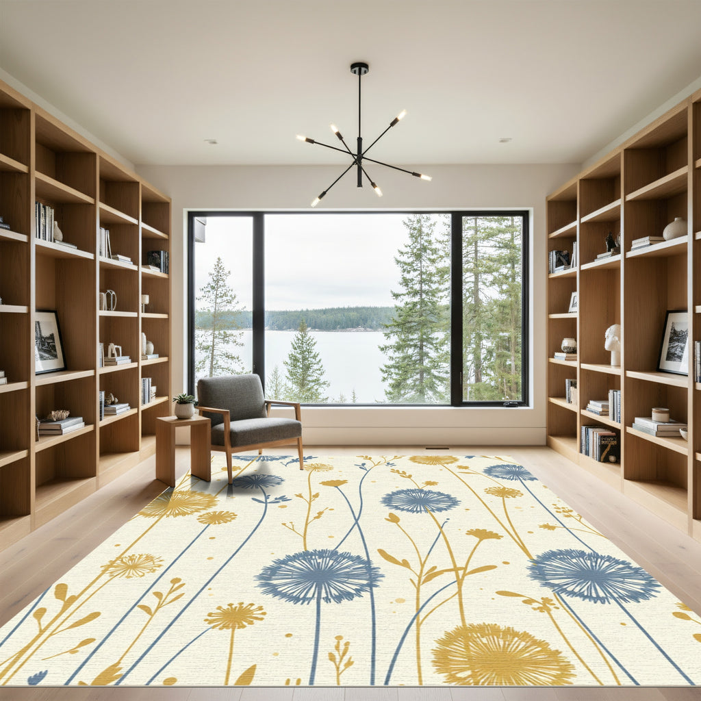 Golden Blue Dandelion Field Rug