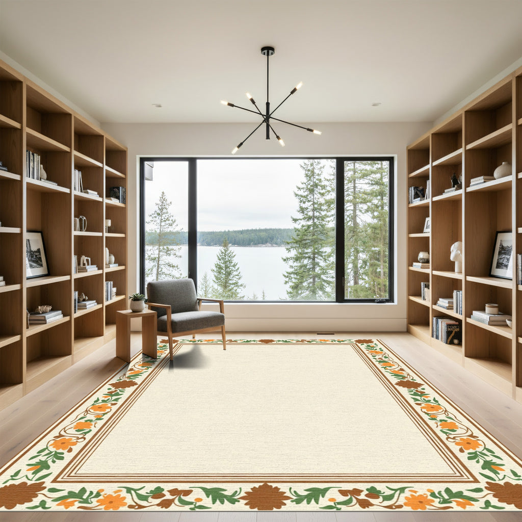 Earthy Autumn Floral Vine Border Rug