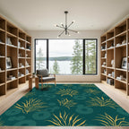 Golden Grass Circles Teal Rug