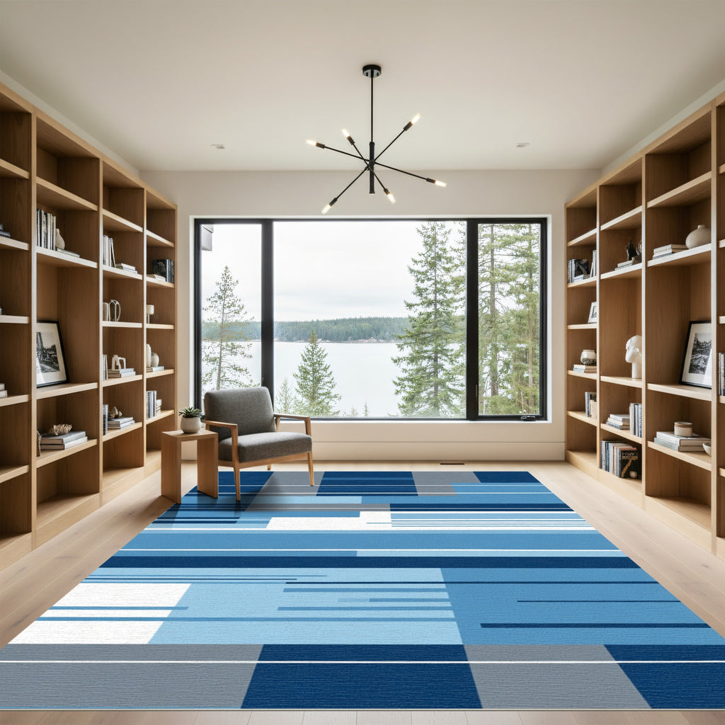 Cool Blue Geometric Lines Rectangles Rug