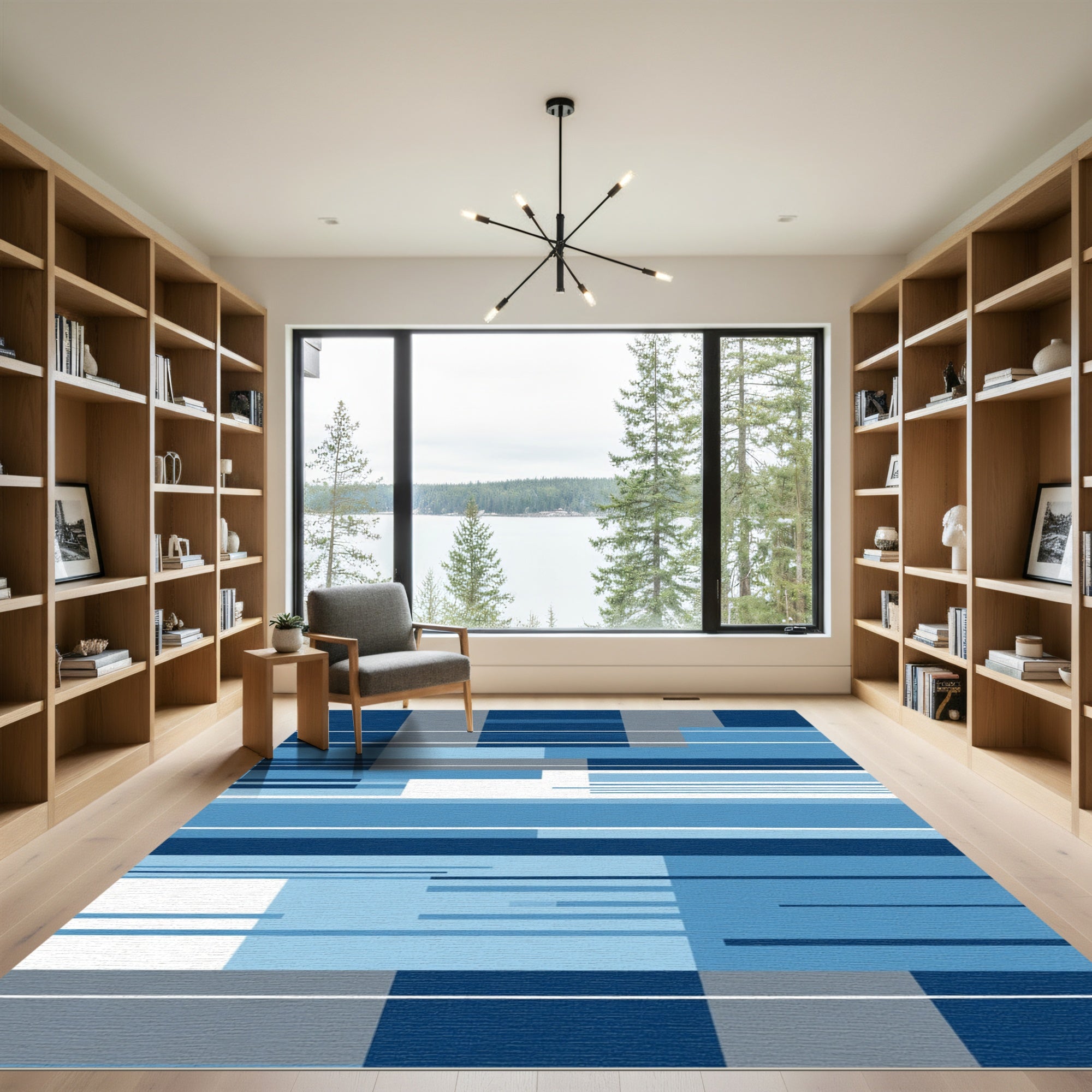 Cool Blue Geometric Lines Rectangles Rug
