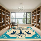 Navy Blue Tree With Rabbits Border Rug