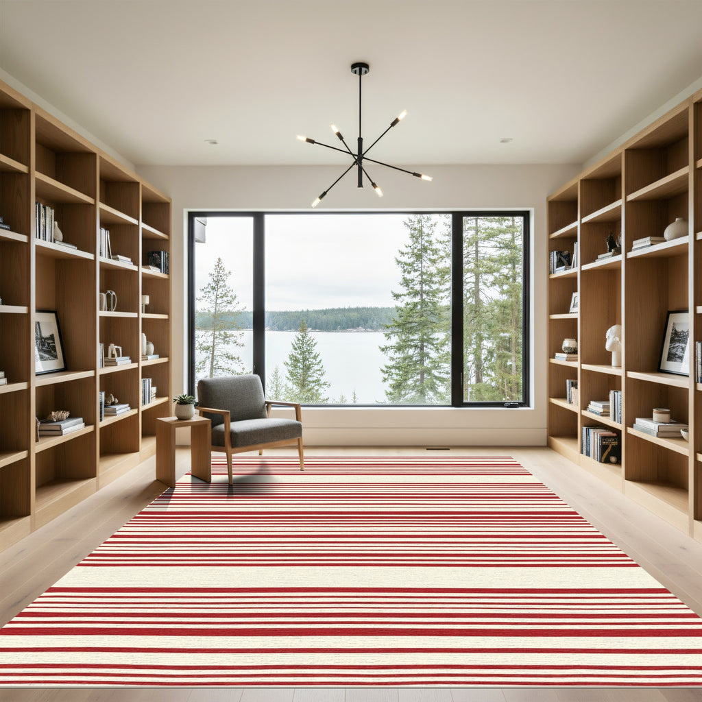 Crimson White Horizontal Lines Rug