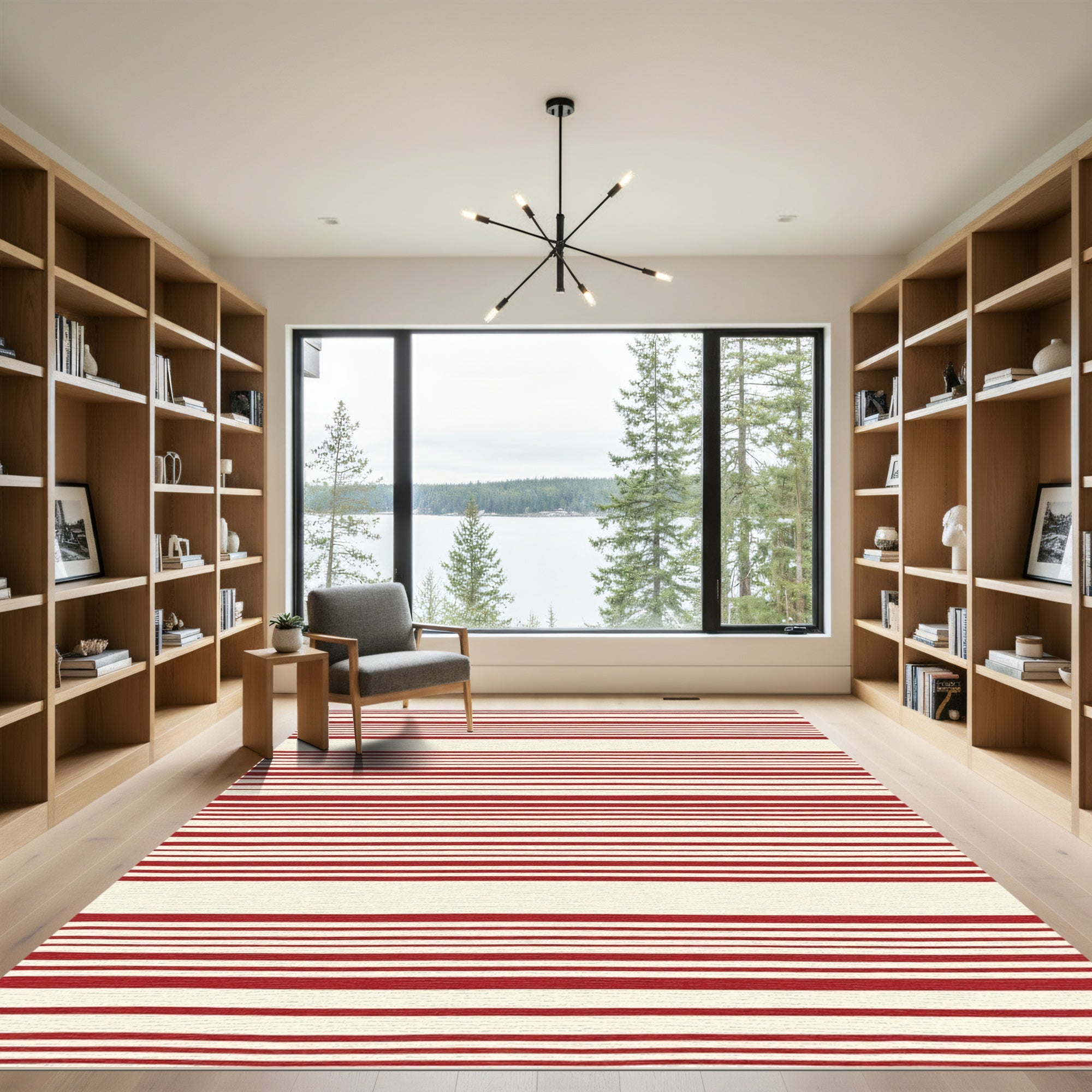 Crimson White Horizontal Lines Rug
