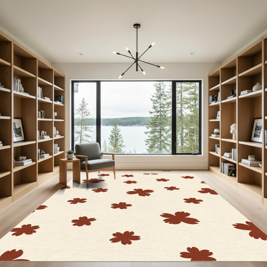 Brown Blossom Scattered Throughout Cream Rug