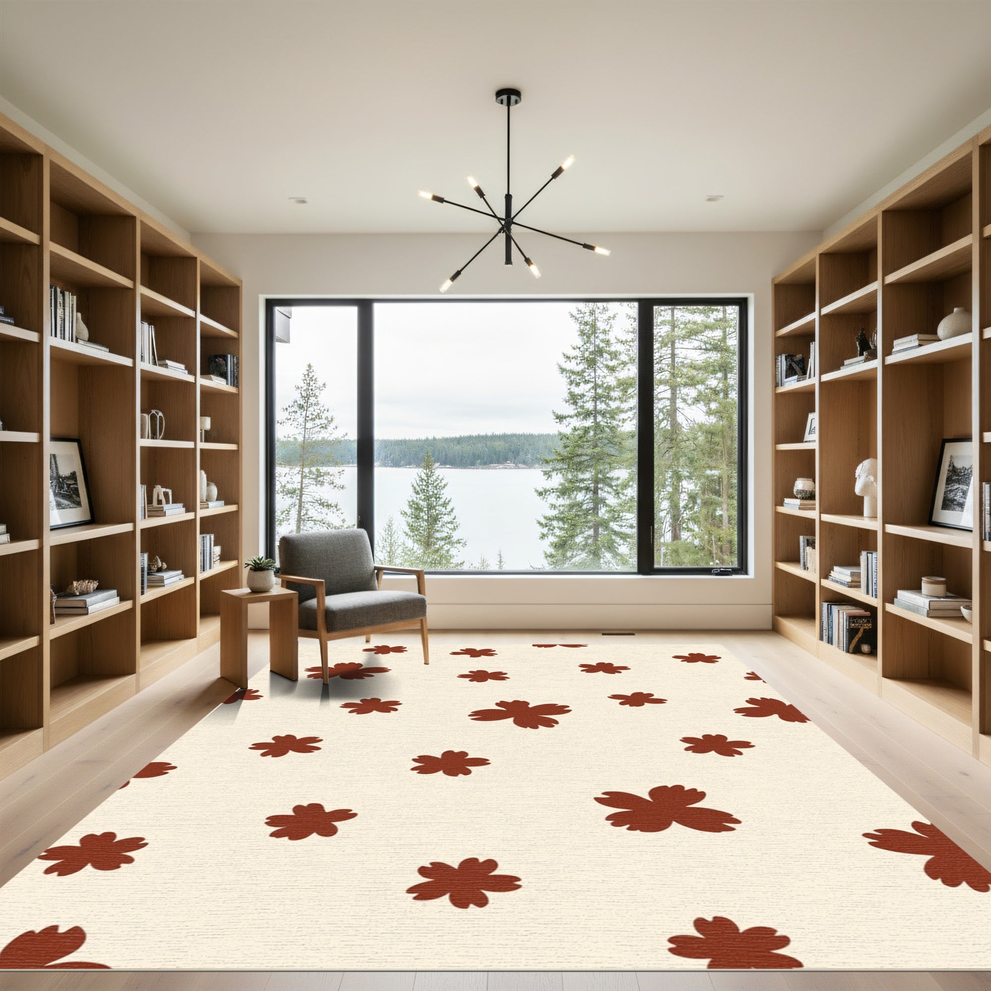 Brown Blossom Scattered Throughout Cream Rug