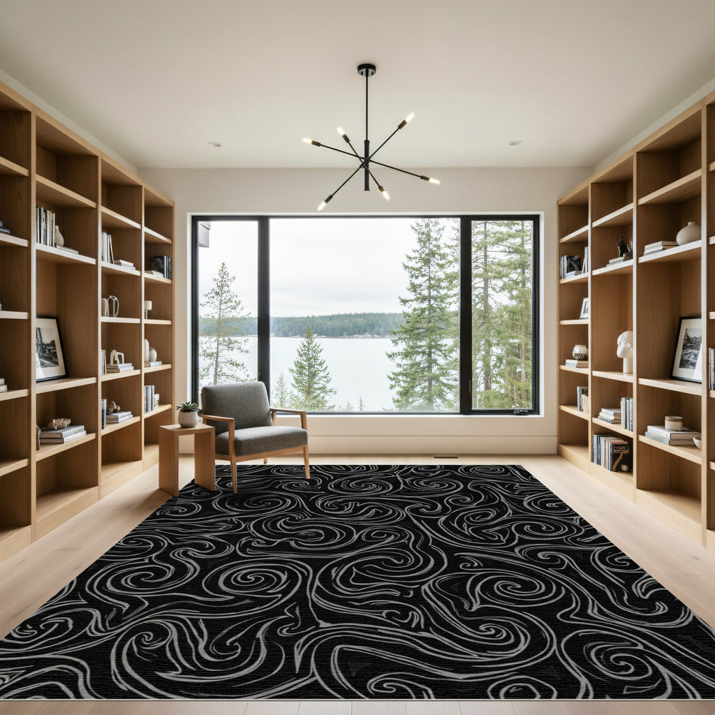 Dark Gray Swirl Abstract Lines Rug
