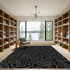 Dark Gray Swirl Abstract Lines Rug