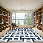 Navy Cream Labyrinth Geometric Rug