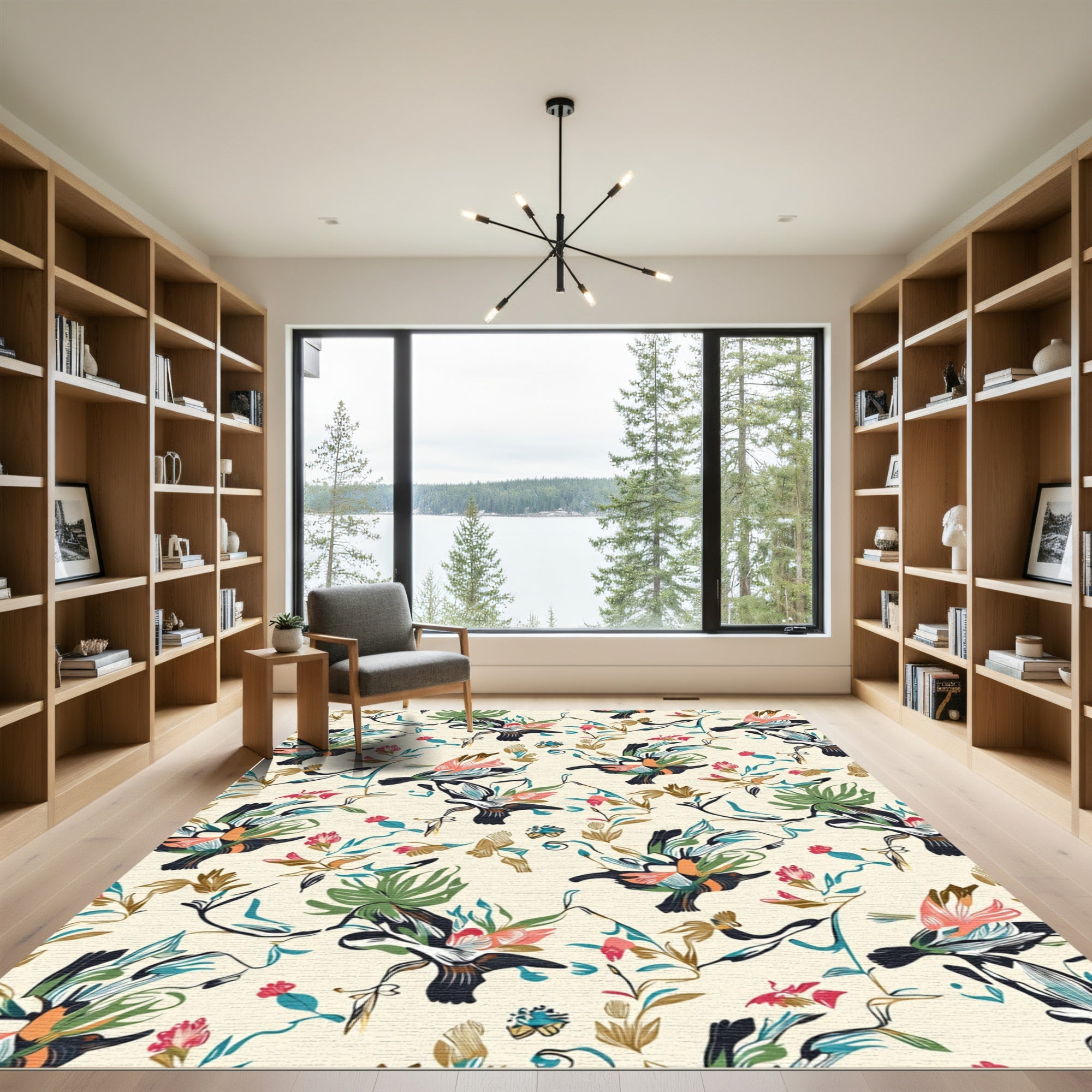 Exotic Birds Tropical Floral Cream Rug