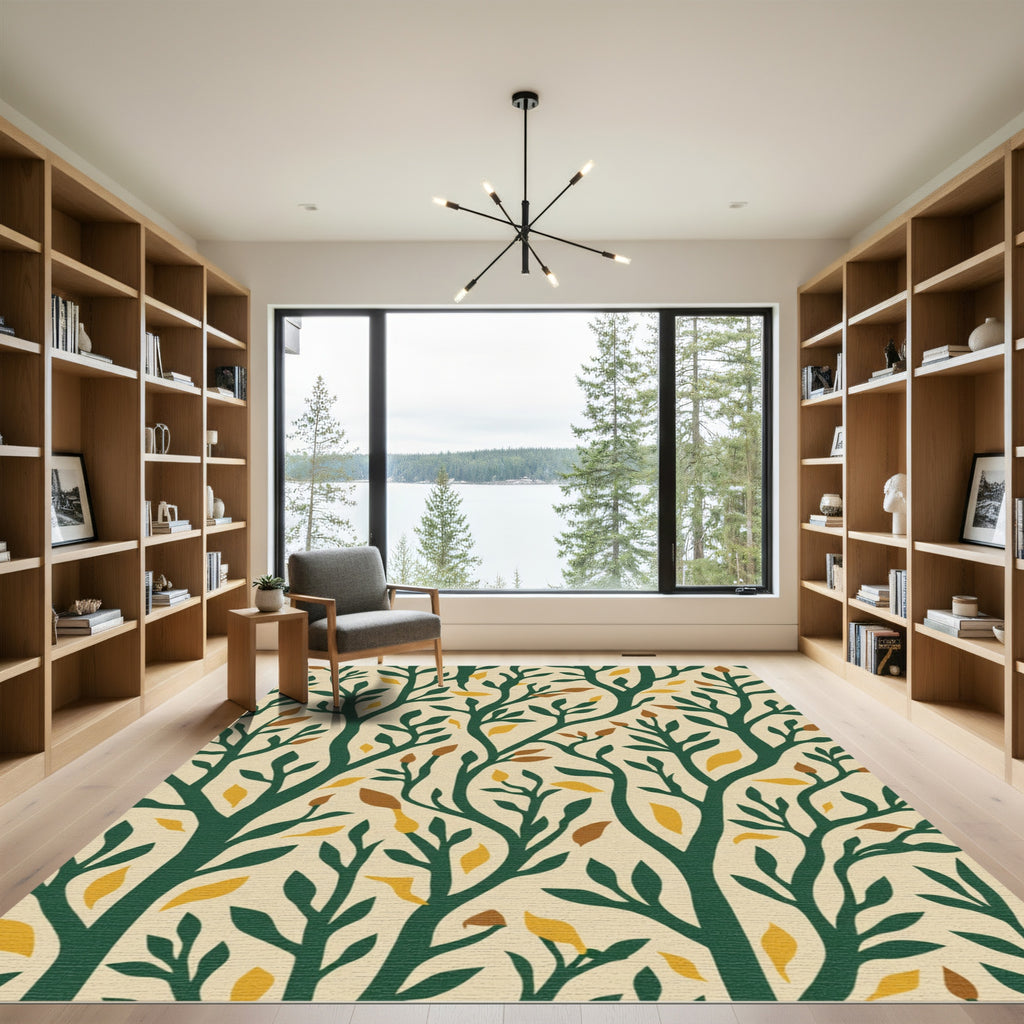 Emerald Branches With Ochre Leaves Rug