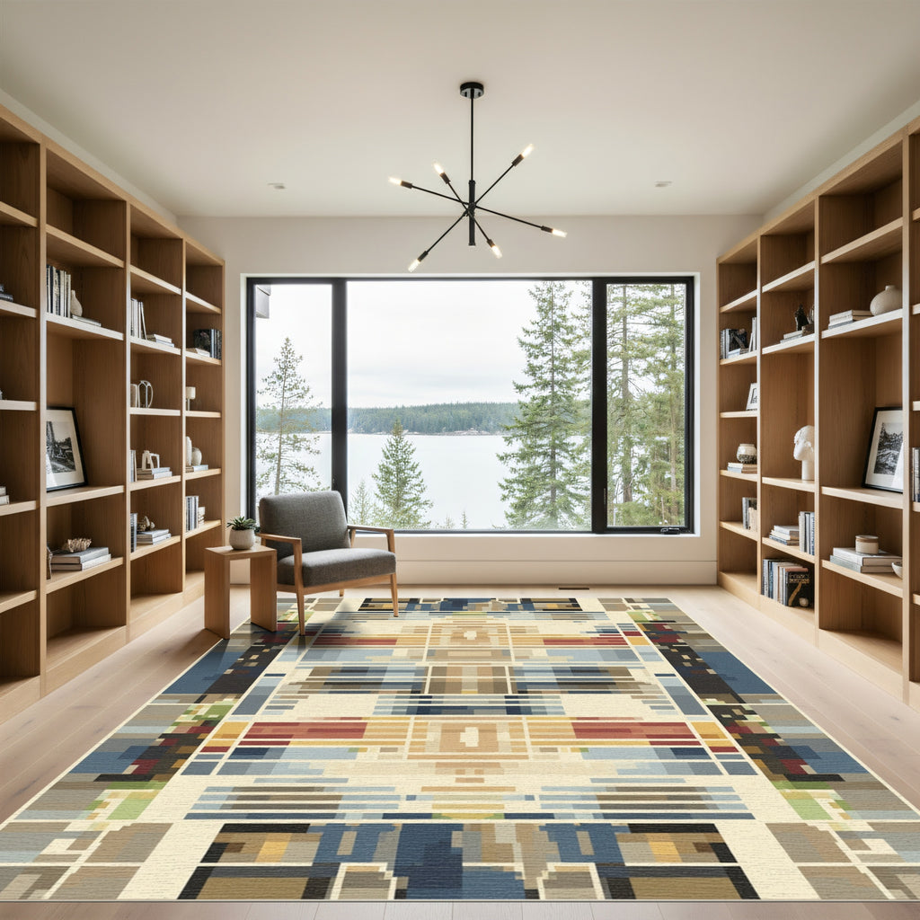 Geometric Blocks Beige Stripe Rug