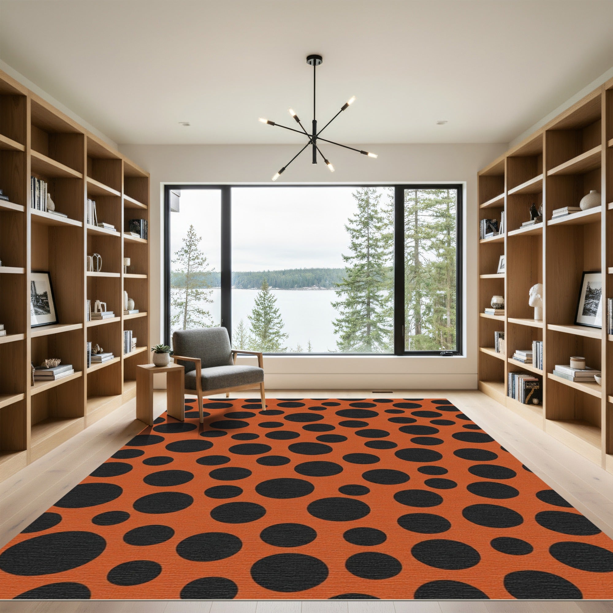 Orange Black Polka Dot Scatter Rug