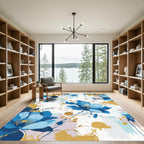 Deep Blue Floral Splatter Abstract Rug