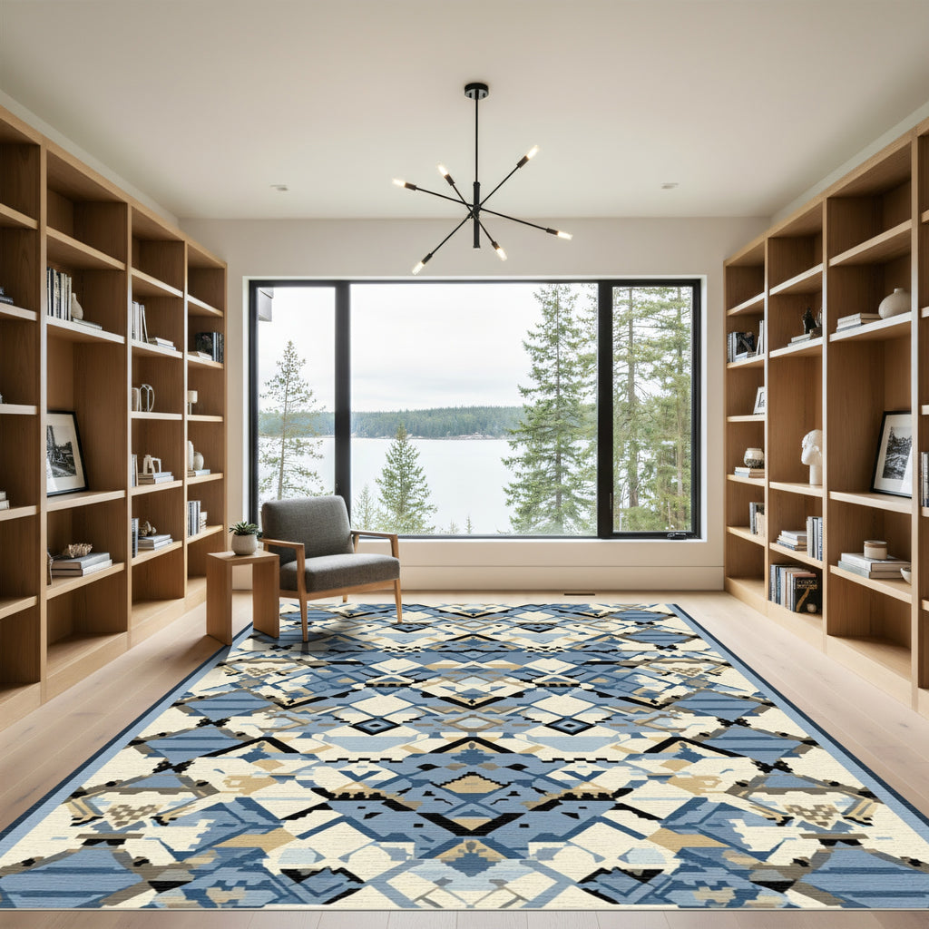 Geometric Blue Ochre Tribal Diamonds Rug